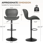 Nalupatio Swivel Bar Stools Set of 2,PU Leather Upholstered Barstools with Back & Footrest, Seat Adjustable Height 22.2-31IN Counter Height Bar Chairs for Bar Kitchen Island,Whiskey Brown