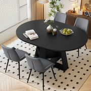 Hawsaiy Extendable Round to Oval Dining Table Set for 4–6, Space-Saving Wooden Table with Hidden Storage, Expandable Dining Table with Upholstered Chairs