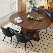 Hawsaiy Extendable Round to Oval Dining Table Set for 4–6, Space-Saving Wooden Table with Hidden Storage, Expandable Dining Table with Upholstered Chairs