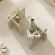 Hawsaiy Modern Glass Coffee Table with Wooden Base, Stylish End Table for Living Room & Office, Natural(23.6