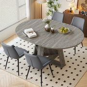 Hawsaiy Extendable Round to Oval Dining Table Set for 4–6, Space-Saving Wooden Table with Hidden Storage, Expandable Dining Table with Upholstered Chairs