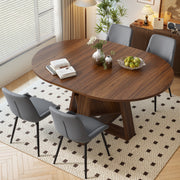 Hawsaiy Extendable Round to Oval Dining Table Set for 4–6, Space-Saving Wooden Table with Hidden Storage, Expandable Dining Table with Upholstered Chairs