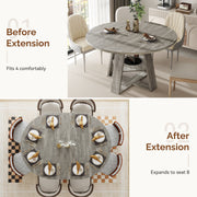 Hawsaiy 43.3-59 in Extendable Oval Dining Table for 4-6, Space-Saving Round Kitchen Table with Hidden Leaf Storage & Bottom Shelf for Small Space