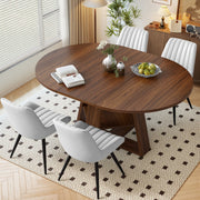 Hawsaiy Extendable Round to Oval Dining Table Set for 4–6, Space-Saving Wooden Table with Hidden Storage, Expandable Dining Table with Upholstered Chairs