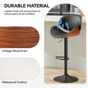 Nalupatio Swivel Bar Stools Set of 2, PU Leather Upholstered Bentwood Barstools with Back & Footrest,Seat Adjustable Height 23.5-32.5IN Counter Height Bar Chairs for Bar Kitchen Dining Room,Black