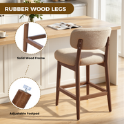 Hawsaiy Counter Height Bar Stools Set of 2/4, Mid Century Modern Boucle Barstools with Solid Wood Frame, Upholstered Kitchen Island Stools with Backrest & Footrest