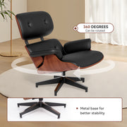 Nalupatio Lounge Chair with Ottoman, Comfy Recliner with Wide Armrest, Mid Century Modern Accent Chair with Heavy Duty Base Support for Living Room Bedroom Office (Top PU Leather)