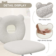 Nalupatio Bear Kids Desk Chair with Wheels& Back, Adjustable Armless Child Study Chair, Cute Teddy Fabric Office Chair, Vanity Makeup Chair for Girl & Lady in Bedroom Reading Living Room,Beige