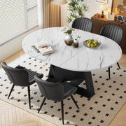 Hawsaiy Extendable Round to Oval Dining Table Set for 4–6, Space-Saving Wooden Table with Hidden Storage, Expandable Dining Table with Upholstered Chairs