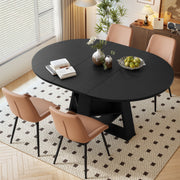 Hawsaiy Extendable Round to Oval Dining Table Set for 4–6, Space-Saving Wooden Table with Hidden Storage, Expandable Dining Table with Upholstered Chairs