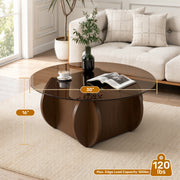 Hawsaiy Round Glass Coffee Table with Tempered Glass Top and Wood Base, Modern 30