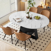 Hawsaiy Extendable Round to Oval Dining Table Set for 4–6, Space-Saving Wooden Table with Hidden Storage, Expandable Dining Table with Upholstered Chairs