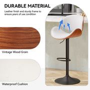 Nalupatio Swivel Bar Stools Set of 2, PU Leather Upholstered Bentwood Barstools with Back & Footrest,Seat Adjustable Height 23.5-32.5IN Counter Height Bar Chairs for Bar Kitchen Dining Room,Black