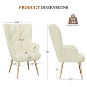 Nalupatio Mid Century Modern Velvet Accent Chair, Tufted Button Wingback Chair, Upholstered Armchair with Metal Legs, High Back Side Chair for Living Room Bedroom, Grey