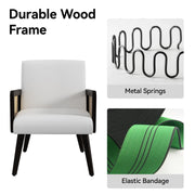 Hawsaiy Rattan Accent Chair, Linen Fabric Upholstered Armchair with Wood Legs, Mid Century Modern Reading Comfy Lounge Chair with Spring Support, for Living Room Bedroom