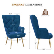 Nalupatio Mid Century Modern Velvet Accent Chair, Tufted Button Wingback Chair, Upholstered Armchair with Metal Legs, High Back Side Chair for Living Room Bedroom, Grey