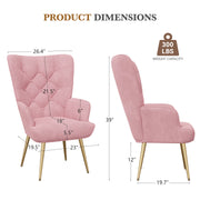 Nalupatio Mid Century Modern Velvet Accent Chair, Tufted Button Wingback Chair, Upholstered Armchair with Metal Legs, High Back Side Chair for Living Room Bedroom, Grey