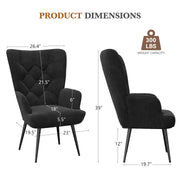 Nalupatio Mid Century Modern Velvet Accent Chair, Tufted Button Wingback Chair, Upholstered Armchair with Metal Legs, High Back Side Chair for Living Room Bedroom, Grey