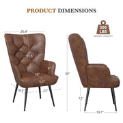 Nalupatio Mid Century Modern Velvet Accent Chair, Tufted Button Wingback Chair, Upholstered Armchair with Metal Legs, High Back Side Chair for Living Room Bedroom, Grey