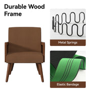 Hawsaiy Rattan Accent Chair, Linen Fabric Upholstered Armchair with Wood Legs, Mid Century Modern Reading Comfy Lounge Chair with Spring Support, for Living Room Bedroom