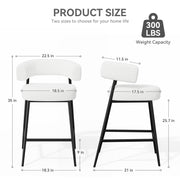 Hawsaiy Counter Height Bar Stools Set of 2, Pelletized Velvet Upholstered Modern Counter Stool,Low Back Barstools, Velvet Bar Chairs with Metal Legs,Beige