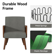 Hawsaiy Rattan Accent Chair, Linen Fabric Upholstered Armchair with Wood Legs, Mid Century Modern Reading Comfy Lounge Chair with Spring Support, for Living Room Bedroom