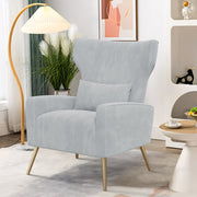 Nalupatio Velvet Fabric Upholstered Reading Comfy Mid Century Modern Armchair with Metal Legs and Spring Support, Accent Chair for Living Room,Beige