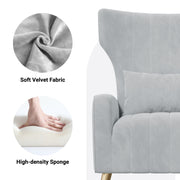 Nalupatio Velvet Fabric Upholstered Reading Comfy Mid Century Modern Armchair with Metal Legs and Spring Support, Accent Chair for Living Room,Beige