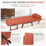 Nalupatio Versatile Convertible Armchair Sofa with Pillow - Foldable, Linen/Fabric, Steel Frame for Home & Office Use,