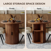 Hawsaiy Round Dining Table for 2 with Sliding Door Storage Base, Space-Saving Waterproof Scratch-Resistant Wood Top, Modern Farmhouse Kitchen Table