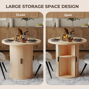Hawsaiy Round Dining Table for 2 with Sliding Door Storage Base, Space-Saving Waterproof Scratch-Resistant Wood Top, Modern Farmhouse Kitchen Table