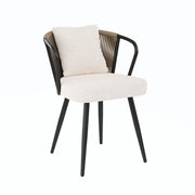 Hawsaiy Rattan Dining Chairs Set of 2, Upholstered Cane Back Kitchen Chairs with Metal Legs & Throw Pillow, Mid Century Modern Farmhouse Dining Room Chairs