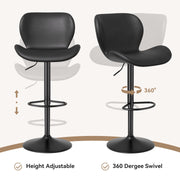 Nalupatio Swivel Bar Stools Set of 2,PU Leather Upholstered Barstools with Back & Footrest, Seat Adjustable Height 22.2-31IN Counter Height Bar Chairs for Bar Kitchen Island,Whiskey Brown