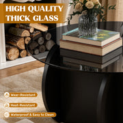 Hawsaiy Round Glass Coffee Table with Tempered Glass Top and Wood Base, Modern 30