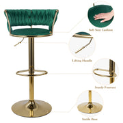 Hawsaiy Modern Velvet Bar Stool Set of 2/4 with Woven Back and Footrest for Kitchen, Bar, and Dining Spaces