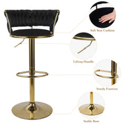 Hawsaiy Modern Velvet Bar Stool Set of 2/4 with Woven Back and Footrest for Kitchen, Bar, and Dining Spaces