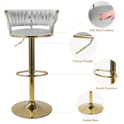 Hawsaiy Modern Velvet Bar Stool Set of 2/4 with Woven Back and Footrest for Kitchen, Bar, and Dining Spaces