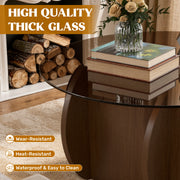 Hawsaiy Round Glass Coffee Table with Tempered Glass Top and Wood Base, Modern 30