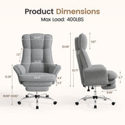 Hawsaiy Cross Legged Office Chair with Flip Armrests，Big and Tall Executive Office Chair, 135° Reclining Criss Cross Chair with Footrest & Lumbar Pillow
