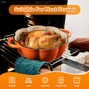 Hawsaiy 4.5 QT Pumpkin Shaped Cast Iron Dutch Oven, 360° Uniform Heating, Enameled Cast Iron Pot with Lid, Suitable for Most Stoves, Festive Cookware