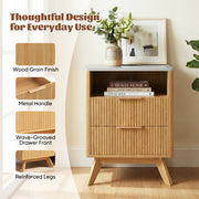 Hawsaiy Nightstand Set of 1/2 with Charging Station, Bedside Table with Drawer & Shelf, Mid Century Modern End Table for Bedroom, Wood Side Table with USB Ports & Outlet