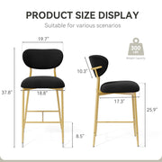 Hwawsaiy Counter Height Bar Stools Set of 2, Velvet Ergonomic Modern Counter Stool with Back, 25.9 inch Seat Height Comfy Bar Chairs with Powder Sprayed Golden Metal Legs, Grey