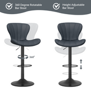 Nalupatio Modern Bar Stools Set of 2 Faux Leather Upholstered Swivel Barstools,Black