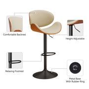 Nalupatio Swivel Bar Stools Set of 2, PU Leather Upholstered Bentwood Barstools with Back & Footrest,Seat Adjustable Height 23.5-32.5IN Counter Height Bar Chairs for Bar Kitchen Dining Room,Black