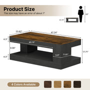 Hawsaiy Farmhouse Coffee Table with Storage Shelf & LED Light, 47