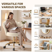 Hawsaiy Shell Back Home Office Chair with Lumbar Pillow, Modern Upholstered Desk Chair with Gold Metal Base, Swivel Adjustable Computer Chair for Home Office