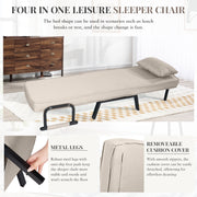 Nalupatio Versatile Convertible Armchair Sofa with Pillow - Foldable, Linen/Fabric, Steel Frame for Home & Office Use,