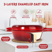 Kerilyn Enameled Cast Iron Skillets, 2-in-1 Cast Iron Dutch Oven Pot With Lid Set, 3QT Dutch Oven + 1.5QT Skillet For Frying, Baking, Stewing, Grilling, Indoor And Outdoor