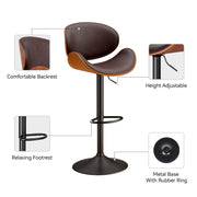 Nalupatio Swivel Bar Stools Set of 2, PU Leather Upholstered Bentwood Barstools with Back & Footrest,Seat Adjustable Height 23.5-32.5IN Counter Height Bar Chairs for Bar Kitchen Dining Room,Black