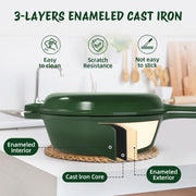 Hawsaiy Enameled Cast Iron Skillets, 2-in-1 Cast Iron Dutch Oven Pot with Lid Set, 3QT Dutch Oven + 1.5QT Skillet for Frying, Baking, Stewing, Grilling